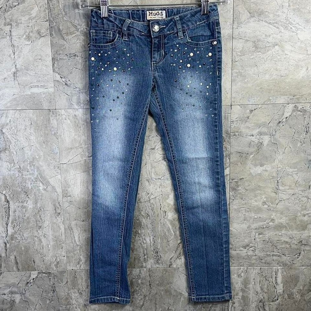 Blue Vintage Mudd girls' skinny jeans with studded details Y2K Kids Size 8 Retro